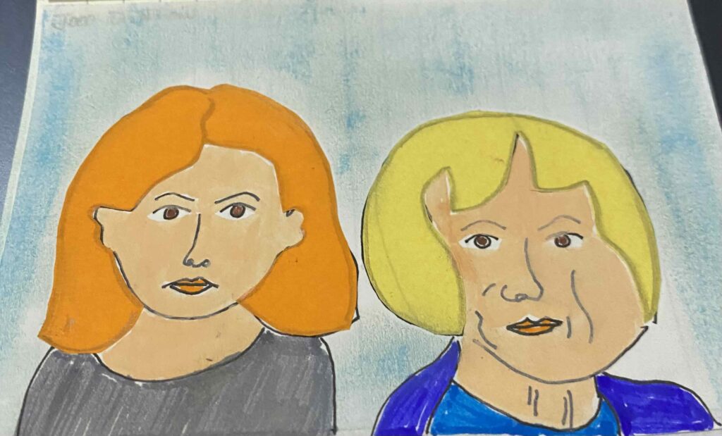 Fan art on Joan Didion, when she was a young adult, and when she was aging in her 80s.