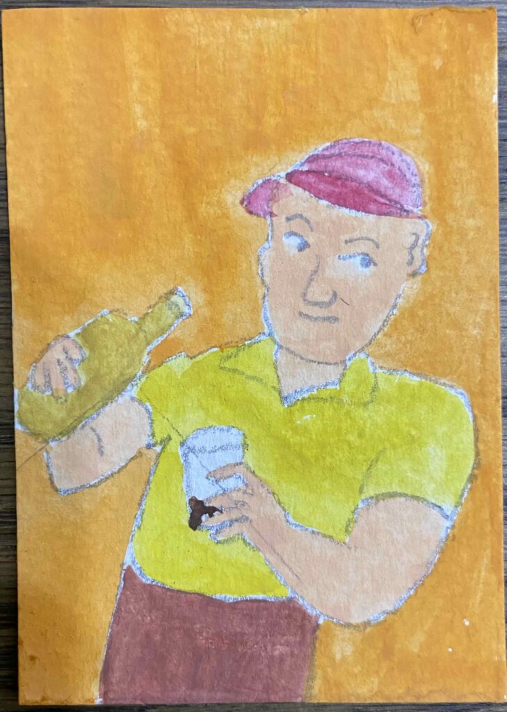 #100tinytreasures Man pours a drink