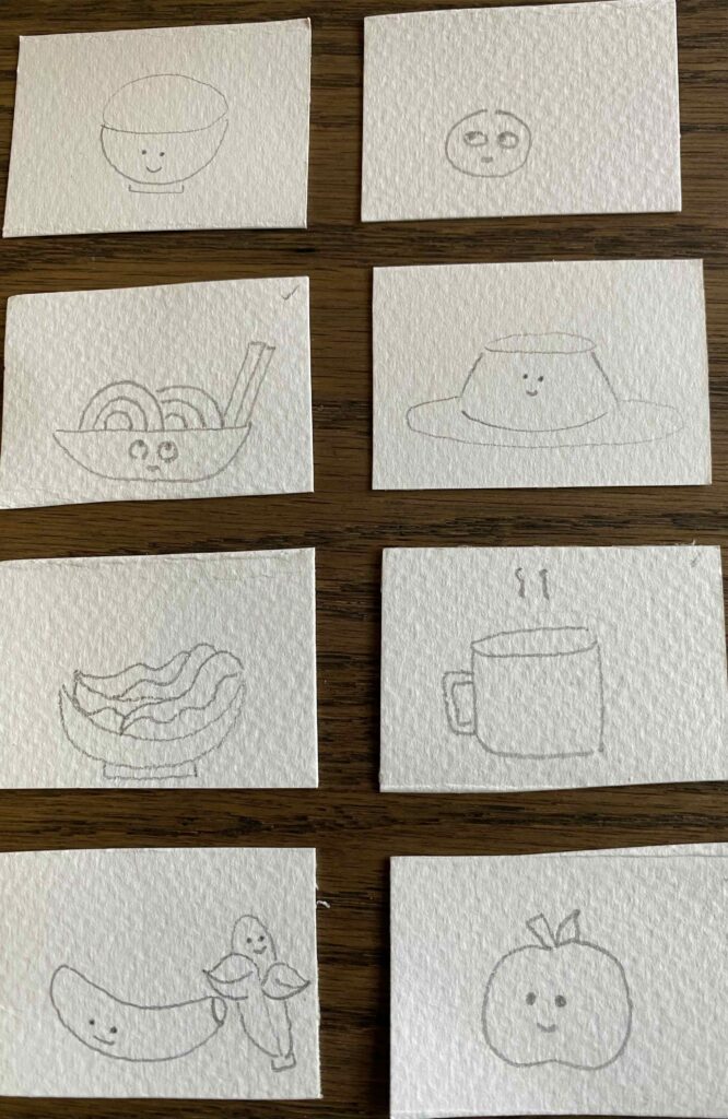 Before painting drawings on tiny treasures; list of what I ate in one day