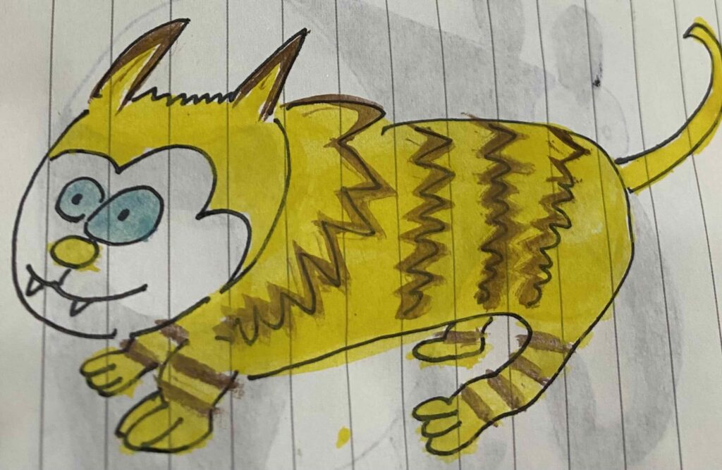 A to Z series challenge on animal doodles, T for tiger.